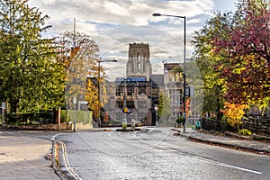 Bristol , UK - November 11, 2023: Autumn in Bristol with Wills Memorial building in the Bristol University in the