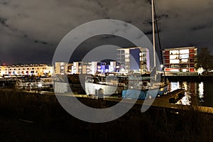 Bristol Waterfront at night Harbourside Inlet near Millennium promenade