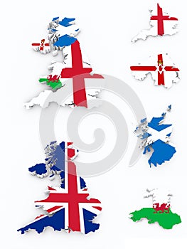 Britain flags on 3d map