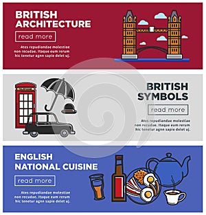 British architecture and national cuisine on web pages templates