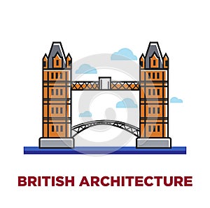 British architecture promo poster with famous London bridge