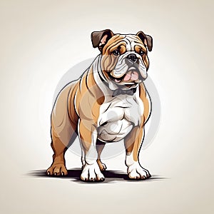 British Bulldog dog in cartoon style. Cute British Bulldog isolated on white background. Watercolor drawing, hand-drawn British