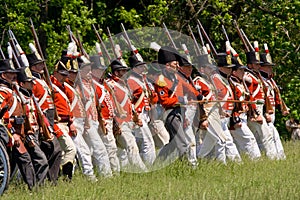 British/Canadian infantry marching into battle dur