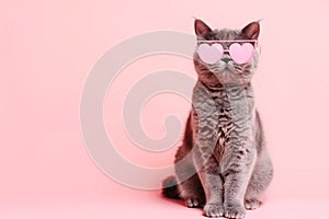 British Cat Wearing Pink Glasses