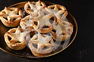 British Christmas mince pies on dark background