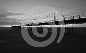 British classical resort Southport pier in black and white