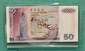 British Colony Hong Kong Bank of China Banknote Fifty Dollars Paper Money Note Currency HK Graphic Design Layout Bank of China BOC