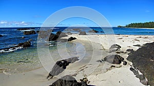 Cape Scott Provincial Park, Vancouver Island Landscape Panorama of White Sand Beach at Experiment Bight, British Columbia, Canada photo