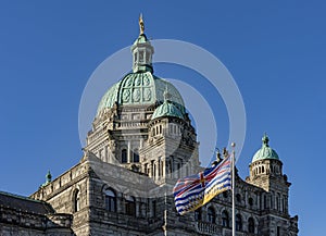 British Columbia Parliament Building and BC Flag Victoria BC Canada