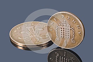 British copper coins on dark background