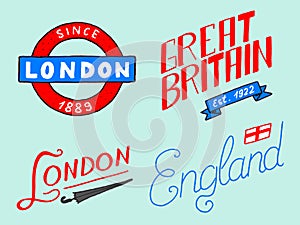 British, Crown and Queen, London and the gentlemen. symbols, badges or stamps, emblems or architectural landmarks