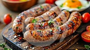 british cuisine, enjoy the taste of grilled sausages, a classic component of an authentic english breakfast spread