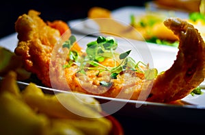 British Deep Fried Battered Fish Fillet with Green Herbs