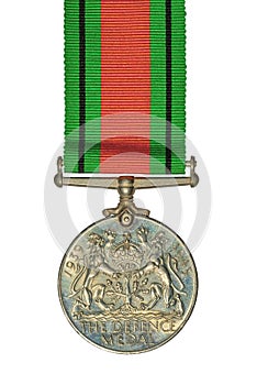 A British Empire WW 2 Defence Medal, isolated on white