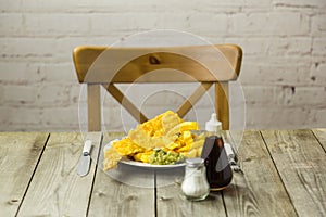 British Fish and Chips on a newspaper print plate