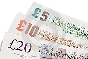 British five ten and twenty pound