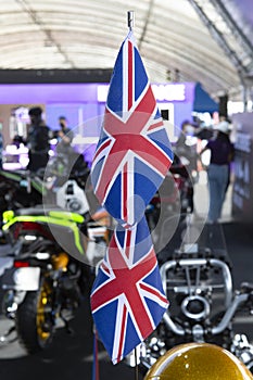 British flag on the back of a motorcycle