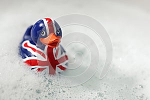 British flag rubber duck in the bath