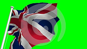 British Flag Waving, Union Jack of United Kingdom with green screen animation