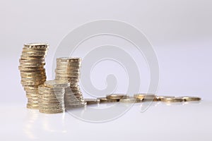 British gold pound sterling coins in a stack
