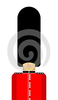 British guardsman isolated. London Queens guard In fur bear hat. English military in beefeater