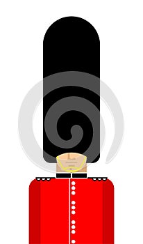 British guardsman isolated. London Queens guard In fur bear hat. English military in beefeater photo