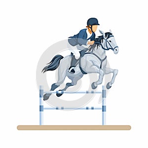 British Horse Race Jumping Obstacle Pose Cartoon illustration Vector