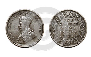 British Indian King George V One Quarter Anna 1934