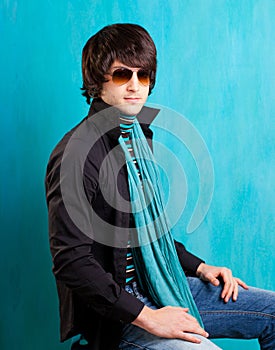 British indie pop rock look retro hip young man photo