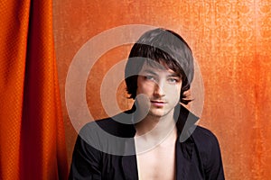 British indie pop rock look young man on orange