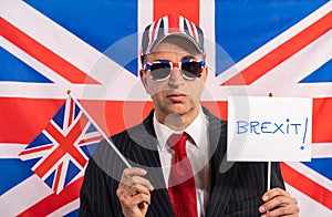 British male businessman Brexit banner