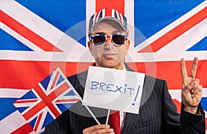 British male businessman Brexit banner