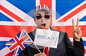 British male businessman Brexit banner