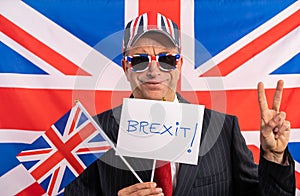 British male businessman Brexit banner