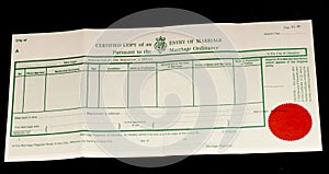 British marriage certificate photo