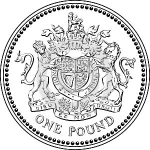 Vector black white British money coin one pound