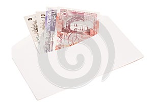 British money notes in envelope