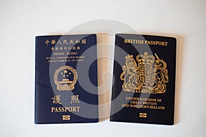 British National Oversea BNO Passport and Hong Kong Special Administrative Region HKSAR Passport on white background