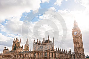 British Parliament on the banks of the River Thames in London.