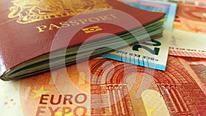 British Passport and Euro Banknotes