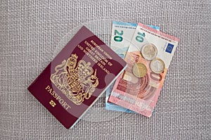 British passport and Euro currency