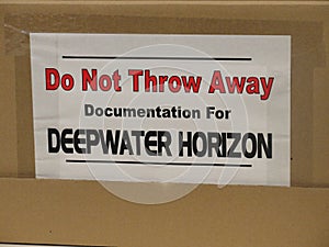 British Petroleum box of documents following the Deepwater Horizon oil spill