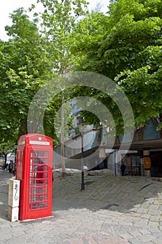 British phone booth near Hundertwasser House in Vienna