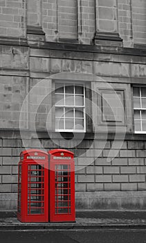 British Phone Booths on Royal Mile street in Edinburgh, Scotland