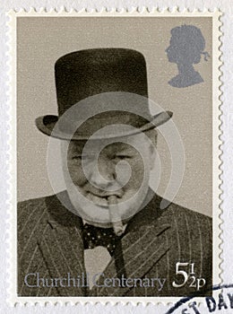 British Postage Stamp Commemorating the Centenary of Churchill`s
