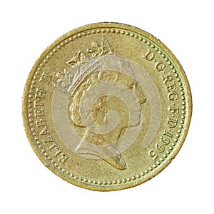 British pound coin on white