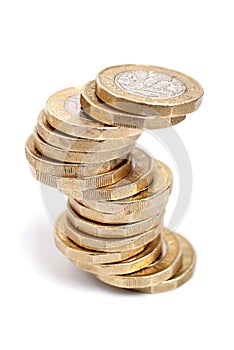 British Pound Coins On White Background
