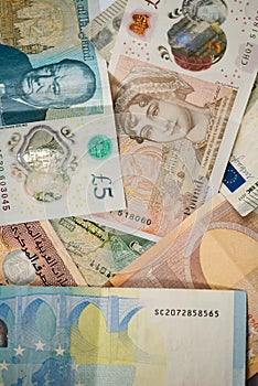 British pound and Euro currency in various denominataions