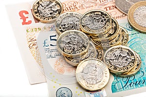 British Pound notes and coins