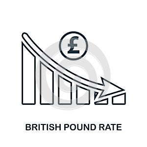 British Pound Rate Decrease Graphic icon. Mobile app, printing, web site icon. Simple element sing. Monochrome British Pound Rate
